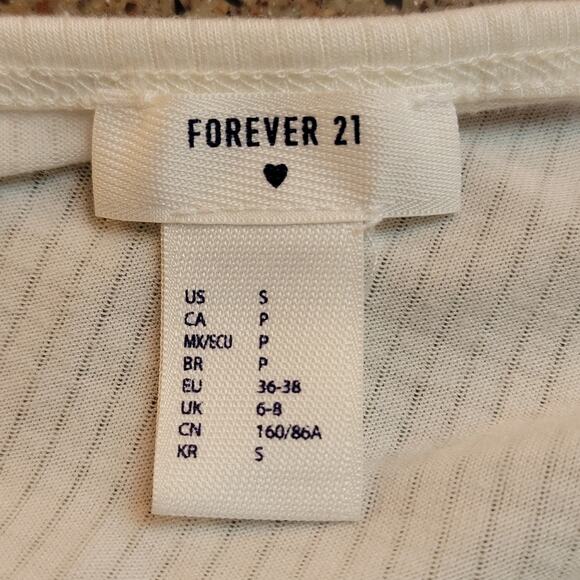 Forever 21 Ivory White Ribbed Button Up Crop Top, Sz S - Picture 6 of 8